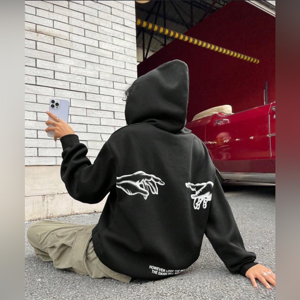 Women Black Graphic Hoodie L